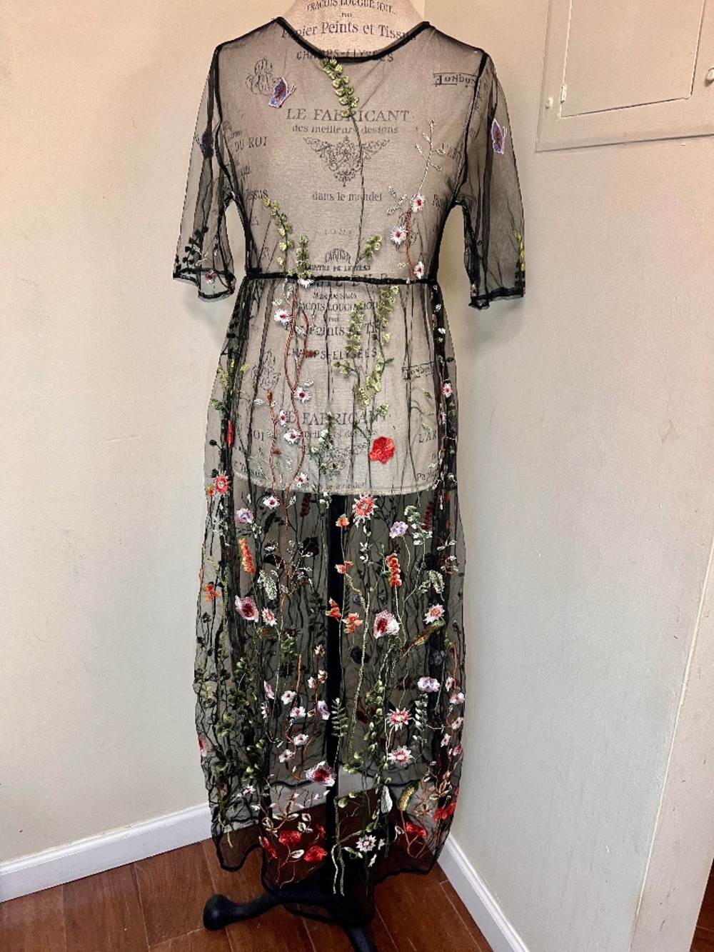 Women's Floral Embroidered Mesh Sheer Tulle Maxi Dress Evening Cocktail Dress SM